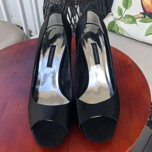Caparros Black Satin Peep-Toe Heels - Size 7